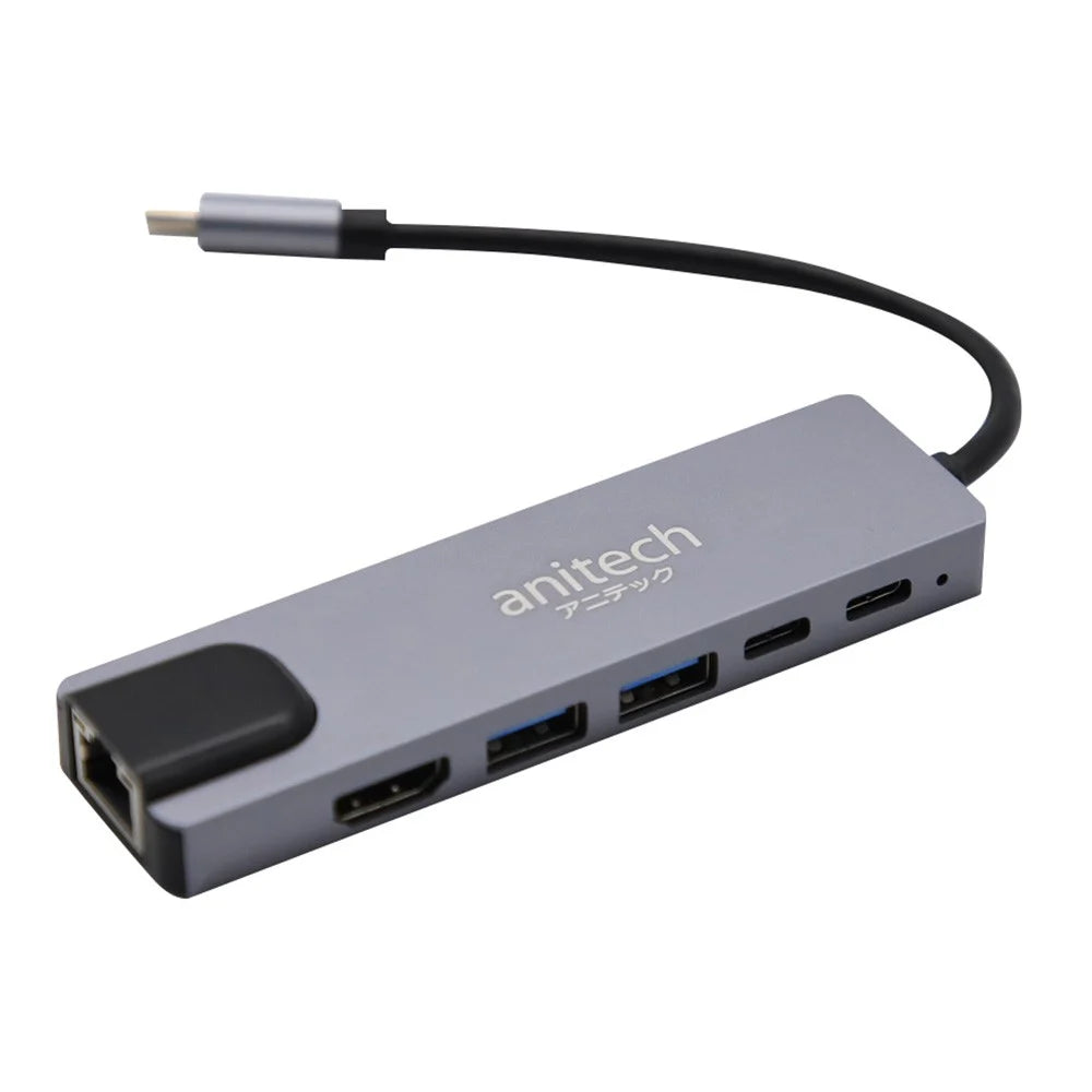 Anitech 6 in 1 USB-C Hub (RA502) Gray